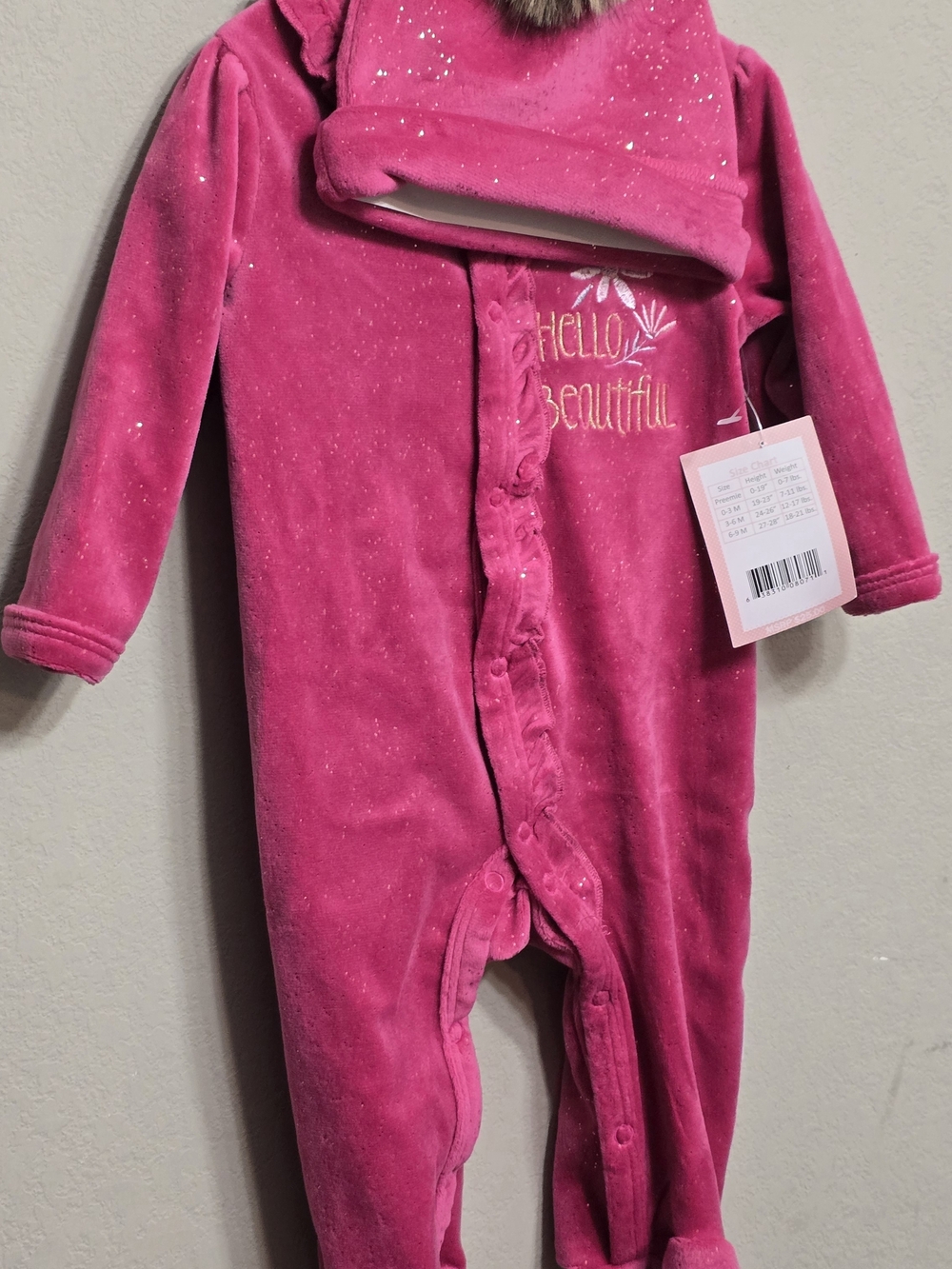 Hello Beautiful Pink Sparkle Footed One-Piece Romper - Kids
